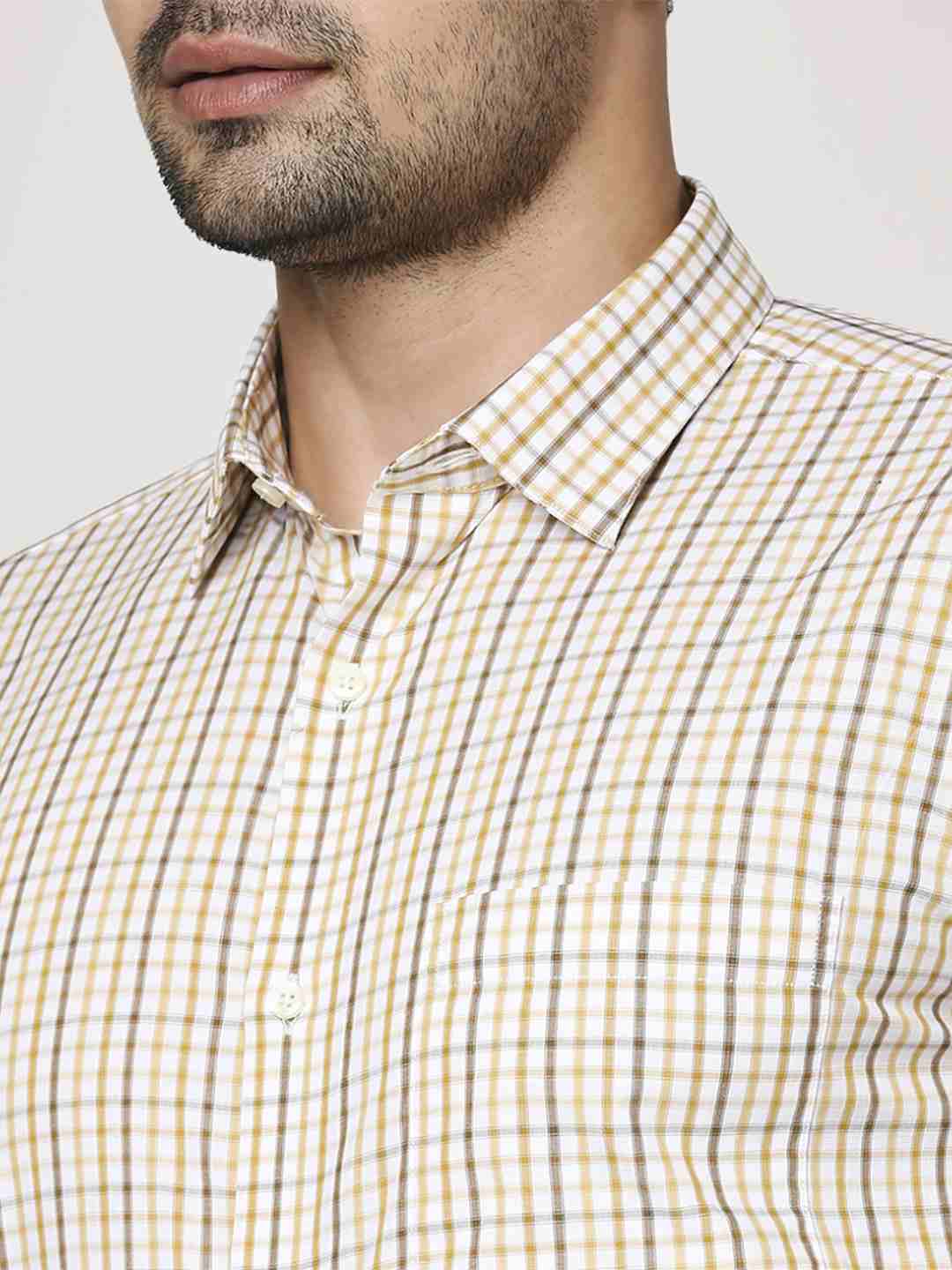 Men Yellow Slim Fit Checks Cotton Shirts
