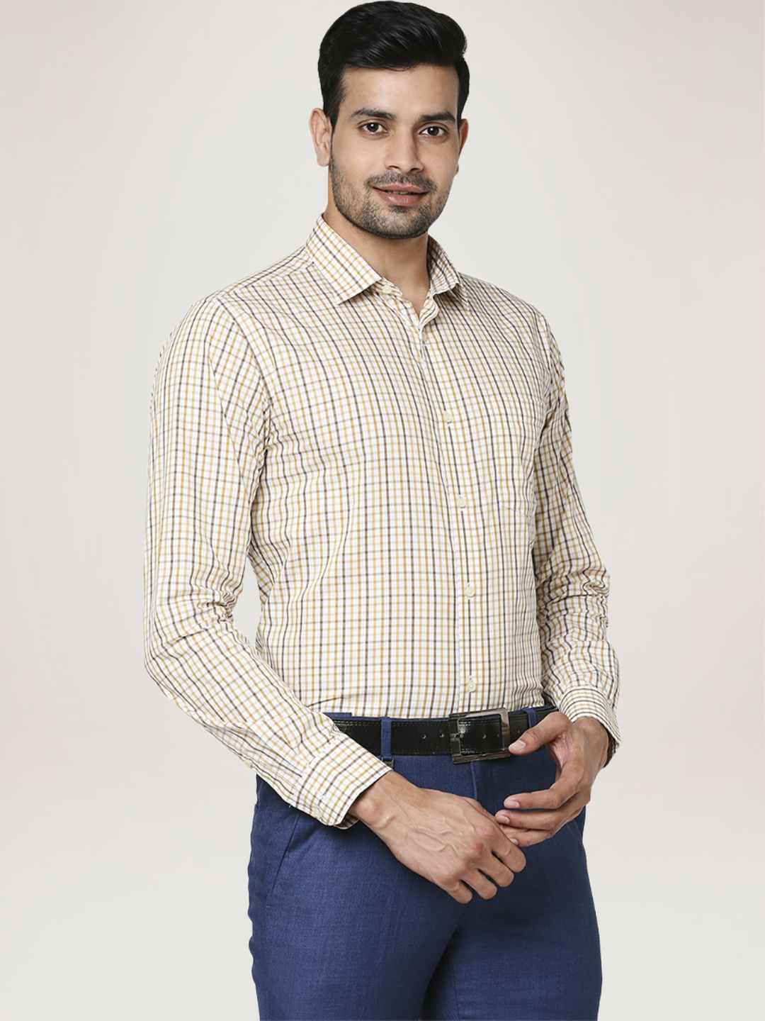 Men Yellow Slim Fit Checks Cotton Shirts - Image 5