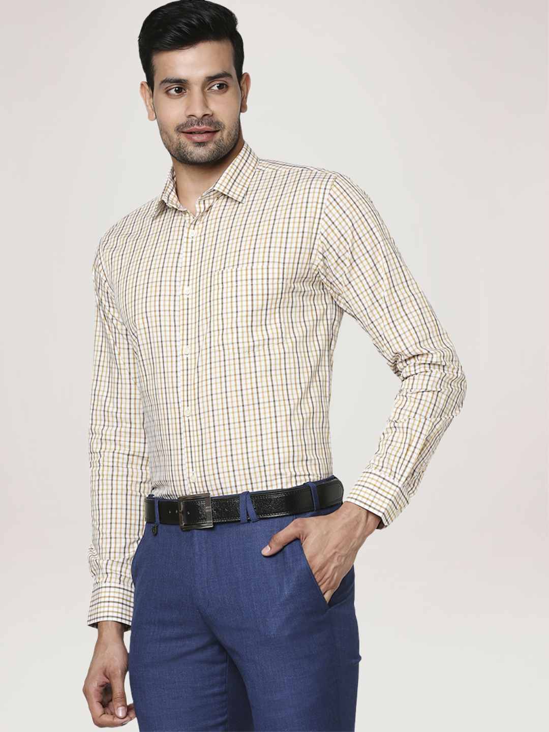 Men Yellow Slim Fit Checks Cotton Shirts - Image 6