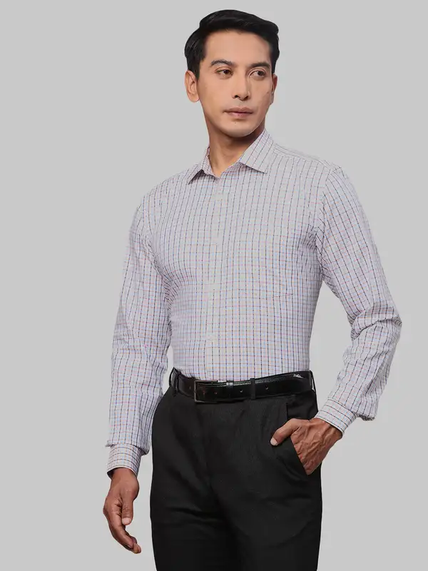 Park Avenue Men Purple Checks Slim Fit Cotton Formal Shirt - Image 3