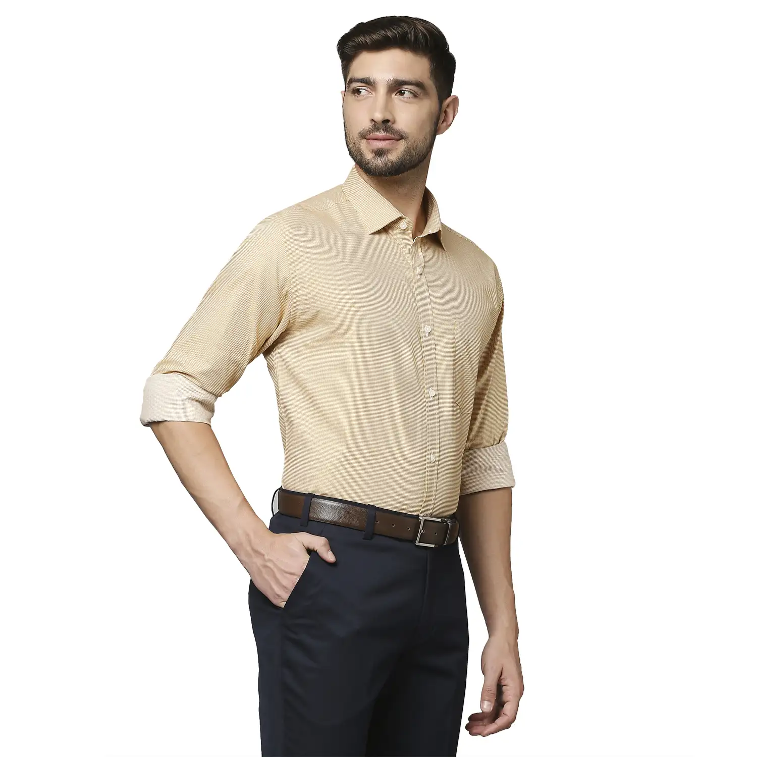 Men Yellow Slim Fit Checks Cotton Shirts - Image 2
