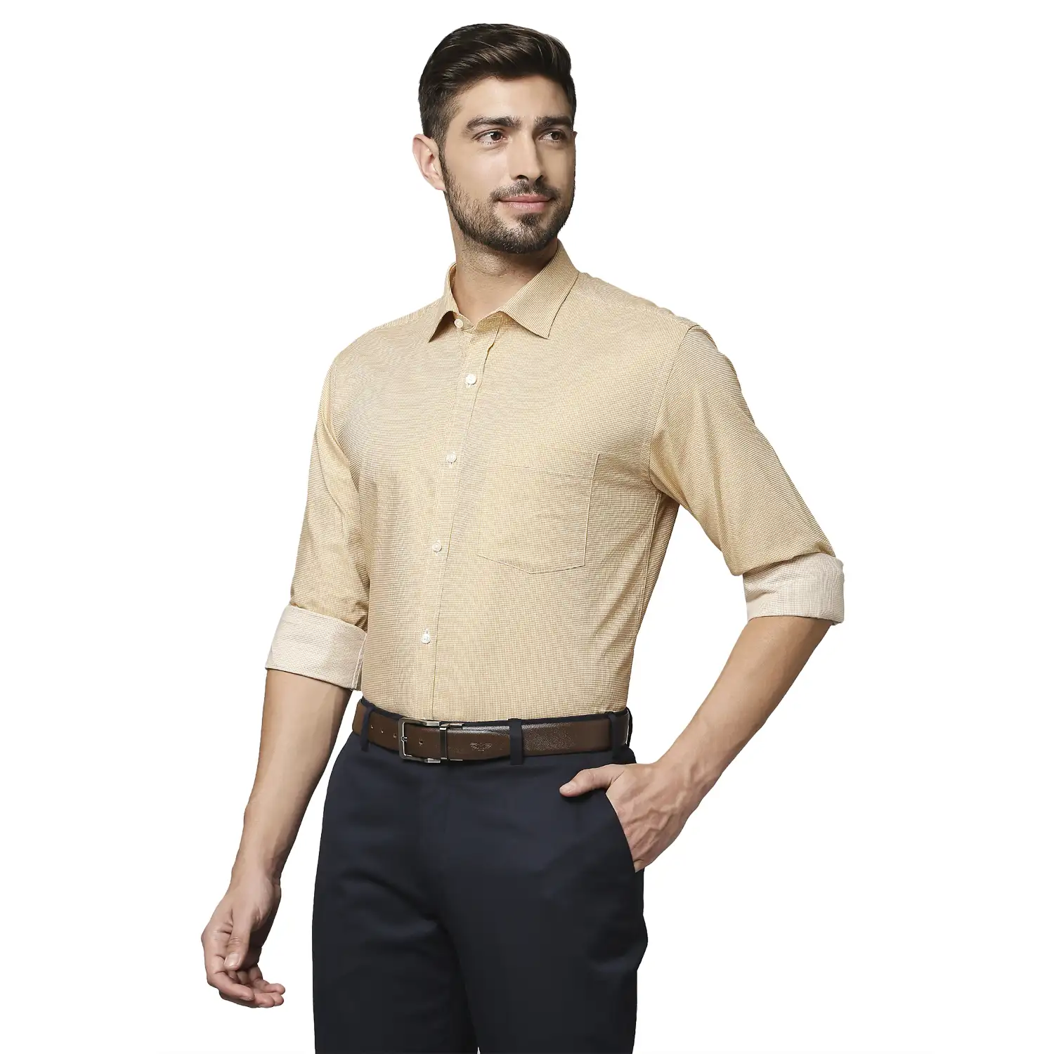 Men Yellow Slim Fit Checks Cotton Shirts - Image 3