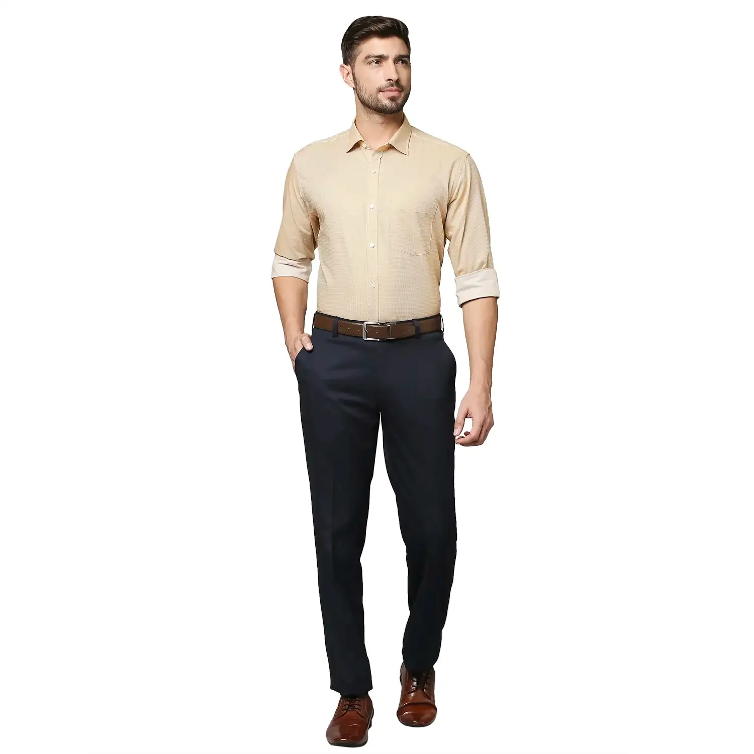 Men Yellow Slim Fit Checks Cotton Shirts - Image 5