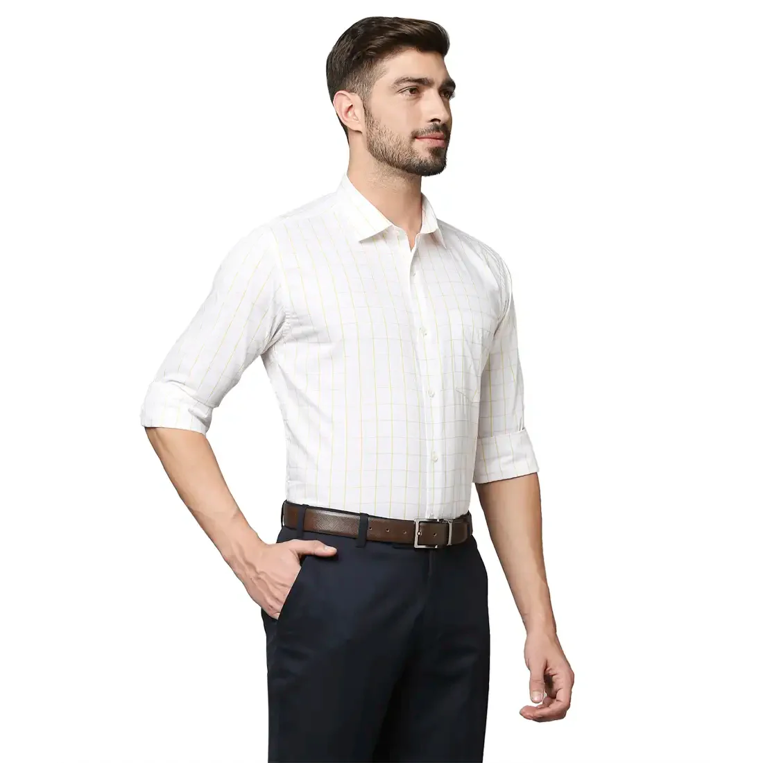 Men Yellow Slim Fit Checks Cotton Shirts - Image 2