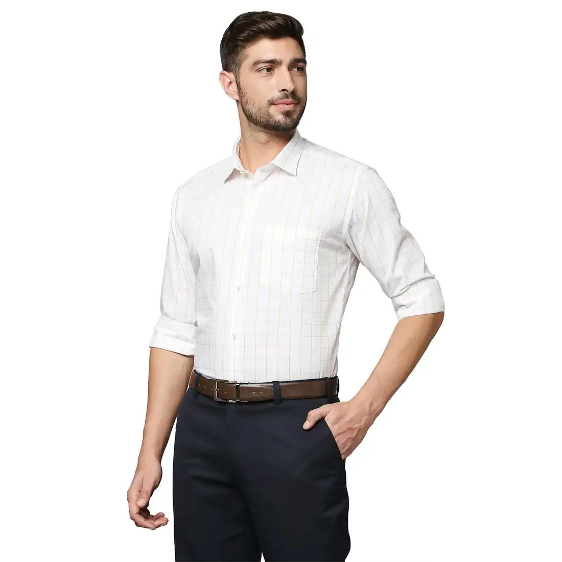 Men Yellow Slim Fit Checks Cotton Shirts - Image 3