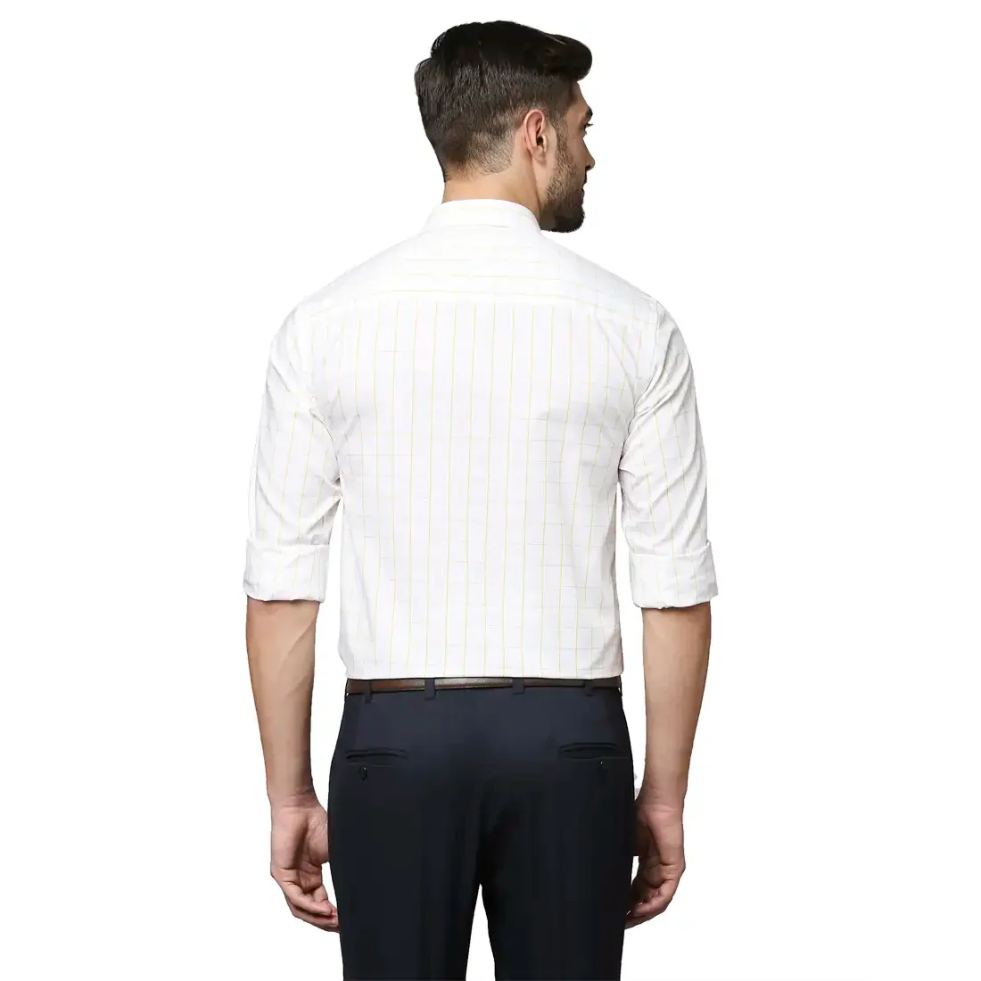Men Yellow Slim Fit Checks Cotton Shirts - Image 4