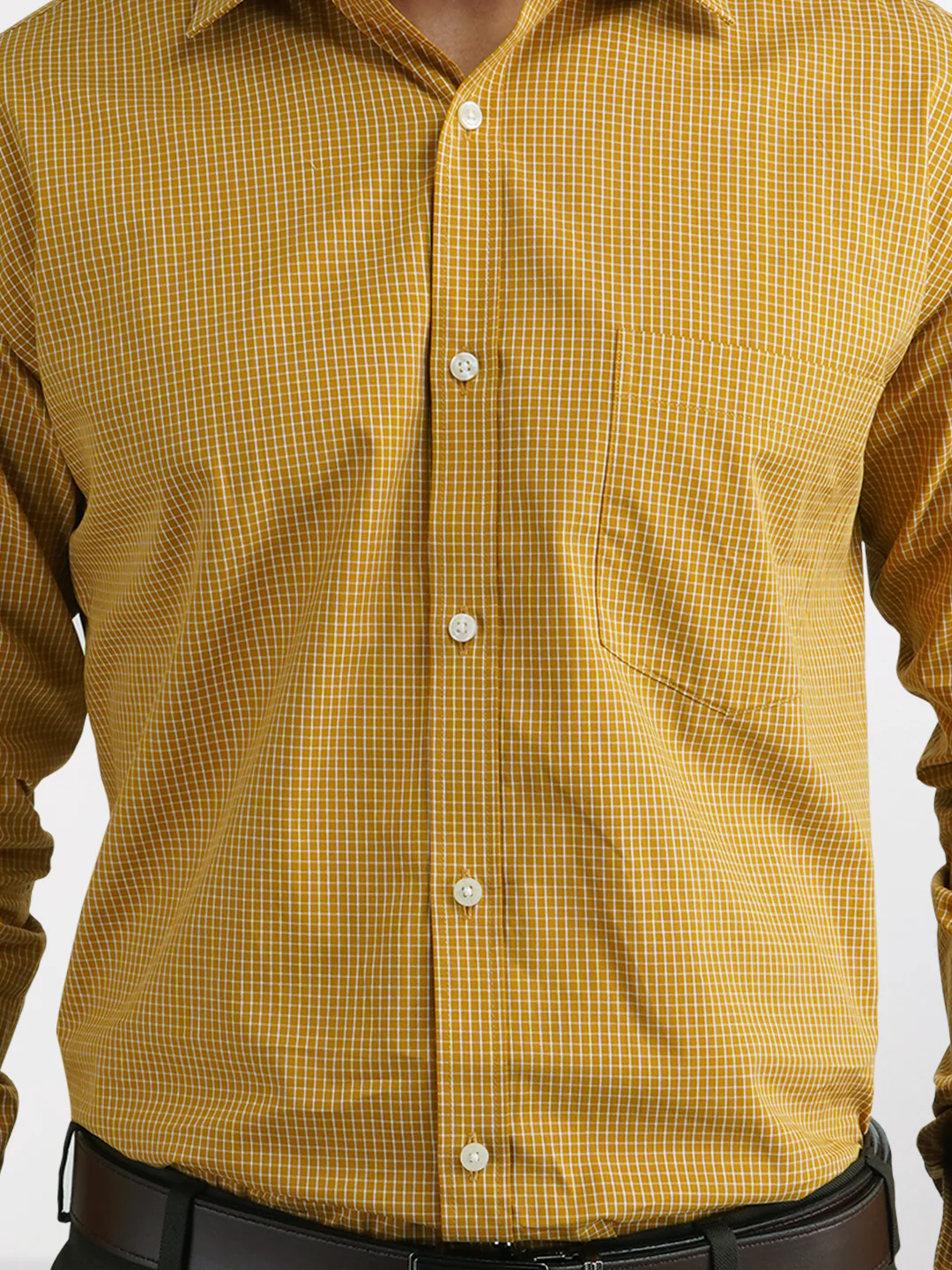 Men Yellow Slim Fit Checks Cotton Shirts - Image 6