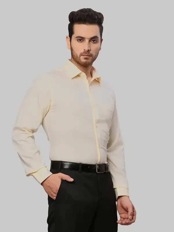 Men Yellow Slim Fit Dobby Cotton Shirts - Image 2