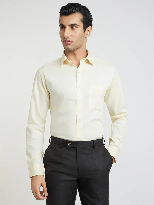 Men Yellow Slim Fit Dobby Cotton Shirts