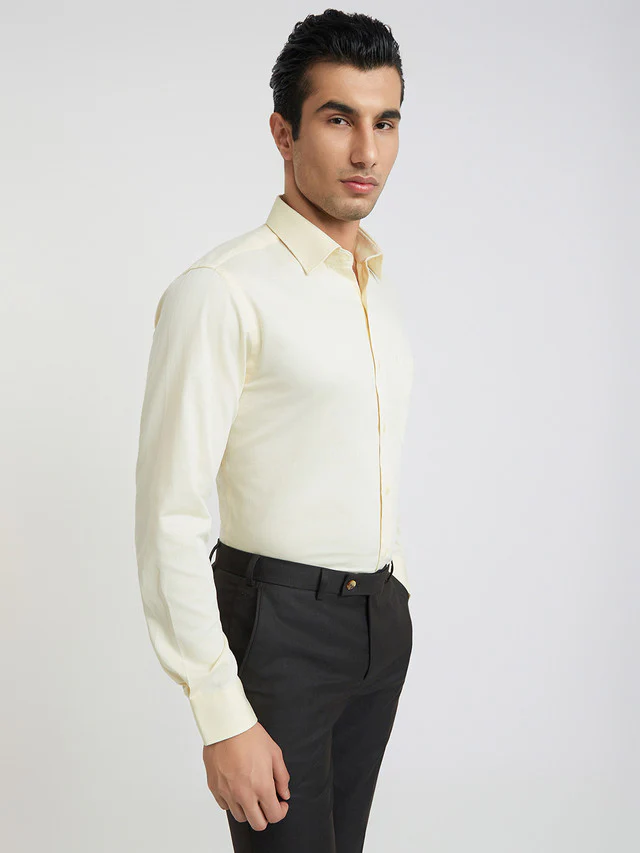 Men Yellow Slim Fit Dobby Cotton Shirts - Image 2