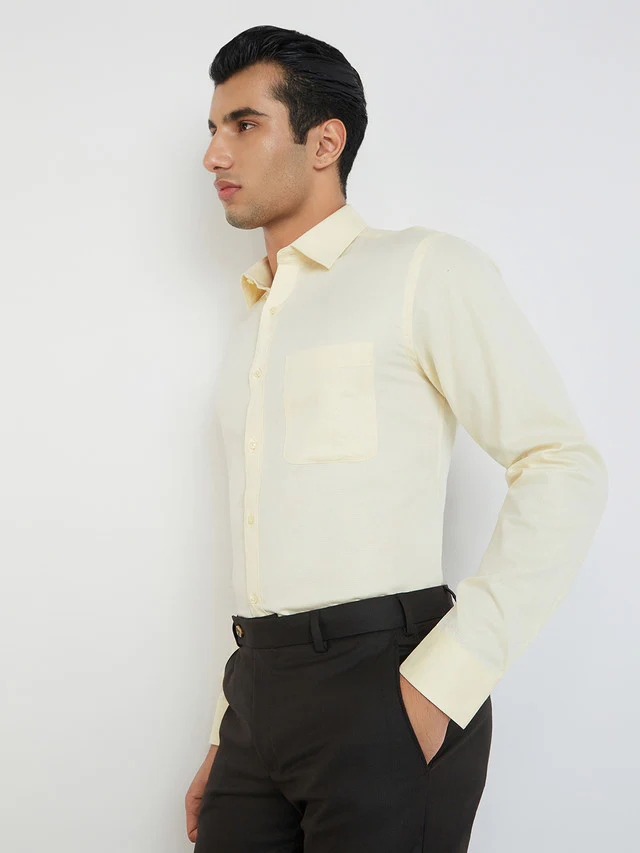Men Yellow Slim Fit Dobby Cotton Shirts - Image 3