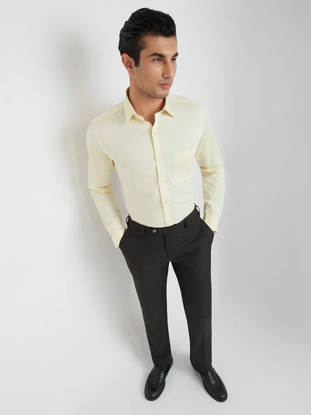 Men Yellow Slim Fit Dobby Cotton Shirts - Image 5