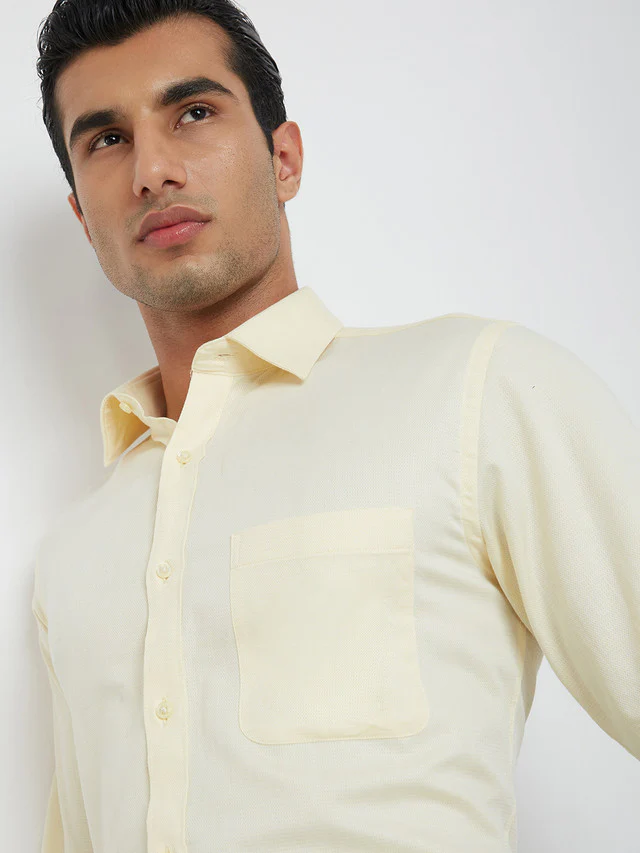 Men Yellow Slim Fit Dobby Cotton Shirts - Image 6