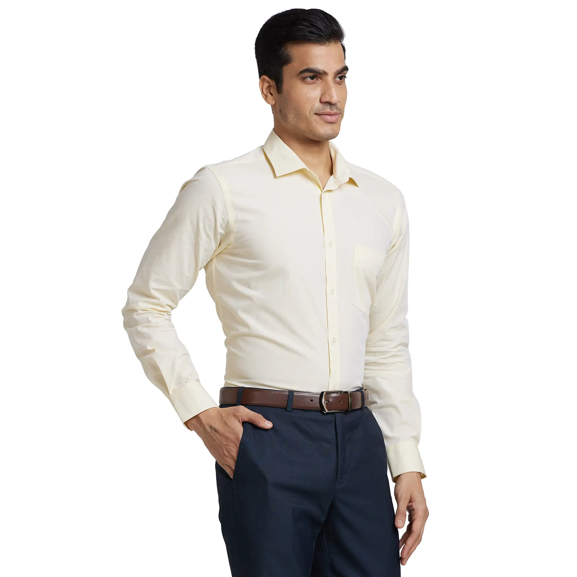 Park Avenue Men Yellow Slim Fit Fil-A-Fil Cotton Formal Shirt - Image 2