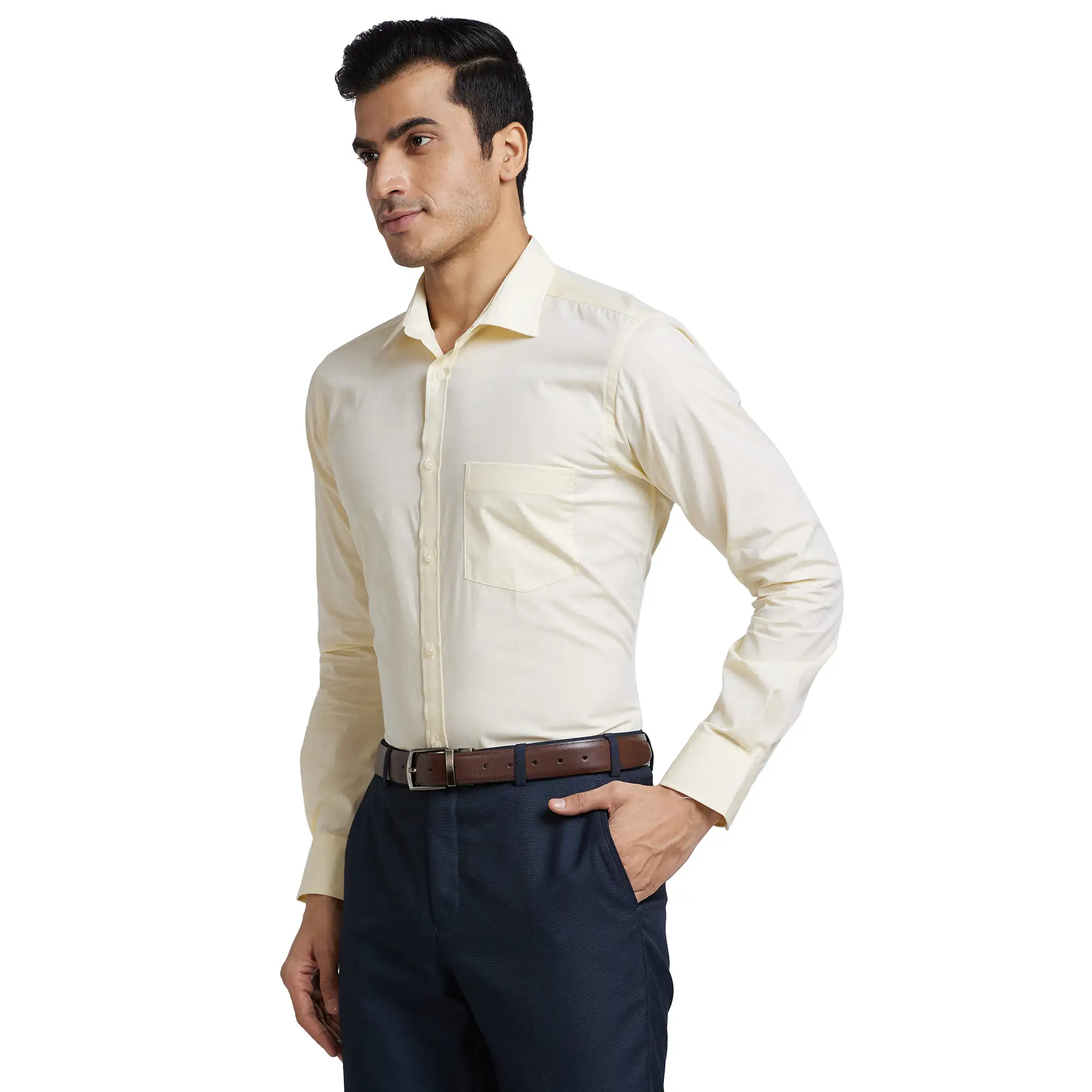 Park Avenue Men Yellow Slim Fit Fil-A-Fil Cotton Formal Shirt - Image 3