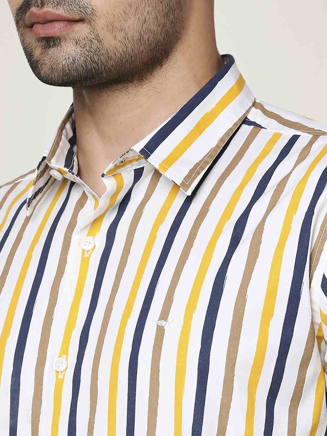 Men Yellow Slim Fit Print Cotton Blend Ainsley Collr Shirts