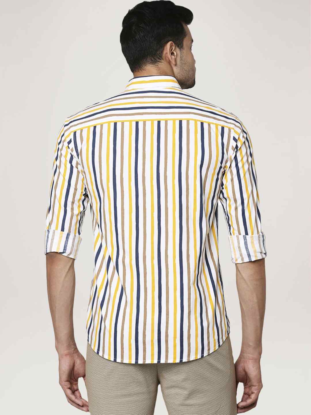 Men Yellow Slim Fit Print Cotton Blend Ainsley Collr Shirts - Image 3