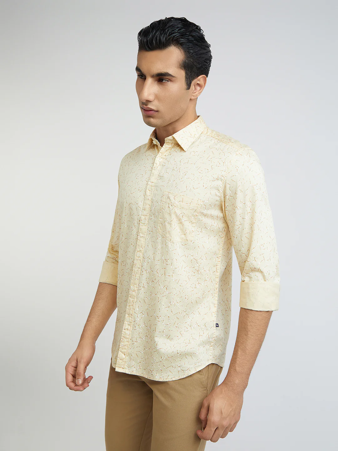 Men Yellow Slim Fit Print Cotton Blend Full Sleeve Shirts - Image 3