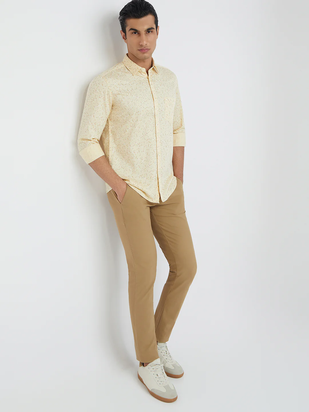 Men Yellow Slim Fit Print Cotton Blend Full Sleeve Shirts - Image 5