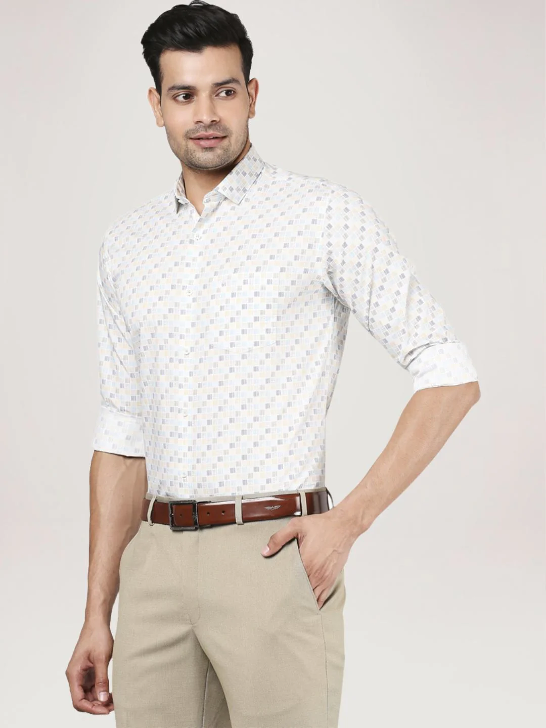 Men Yellow Slim Fit Print Cotton Cut Away Collar Shirts - Image 5