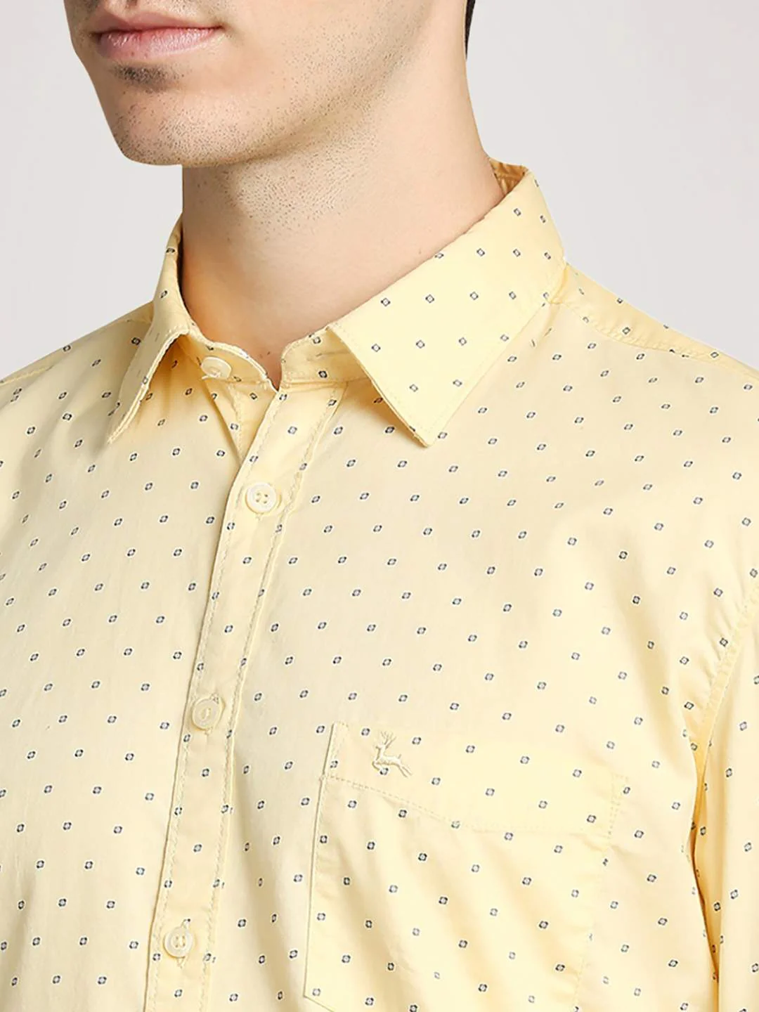 Men Yellow Slim Fit Print Cotton Full Sleeve Shirts