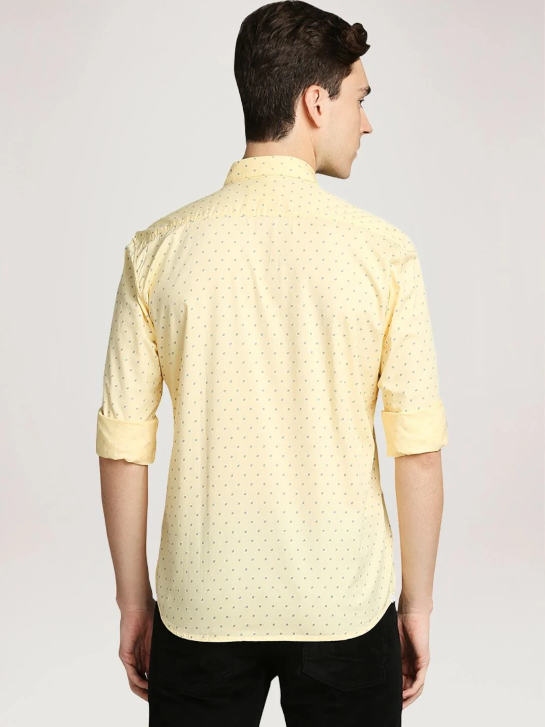 Men Yellow Slim Fit Print Cotton Full Sleeve Shirts - Image 3