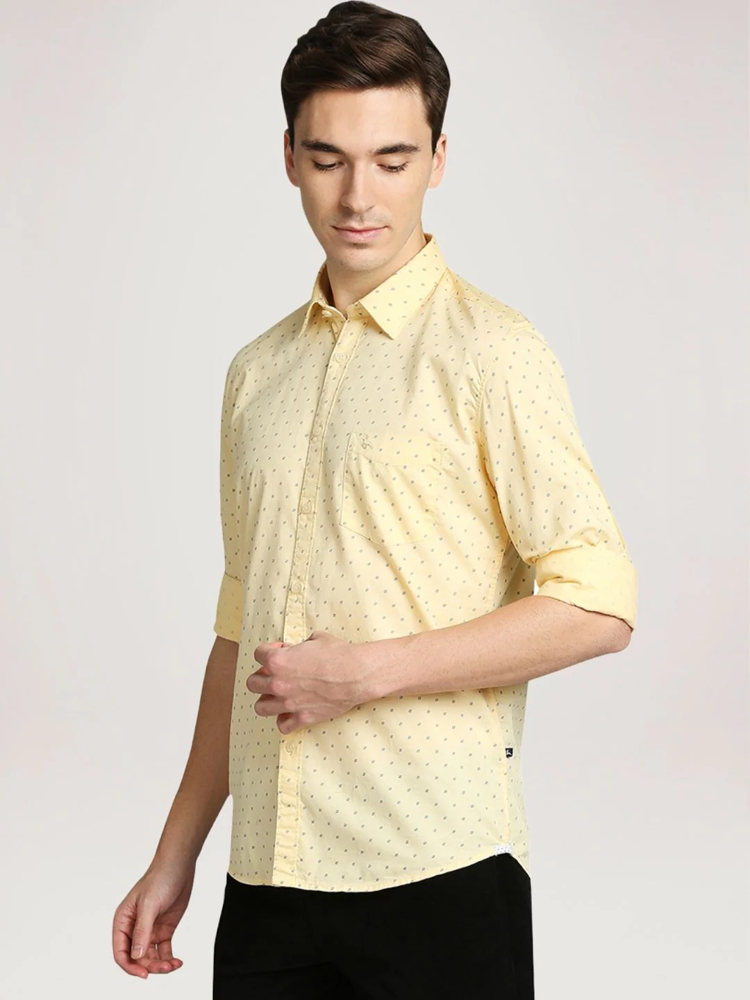 Men Yellow Slim Fit Print Cotton Full Sleeve Shirts - Image 4