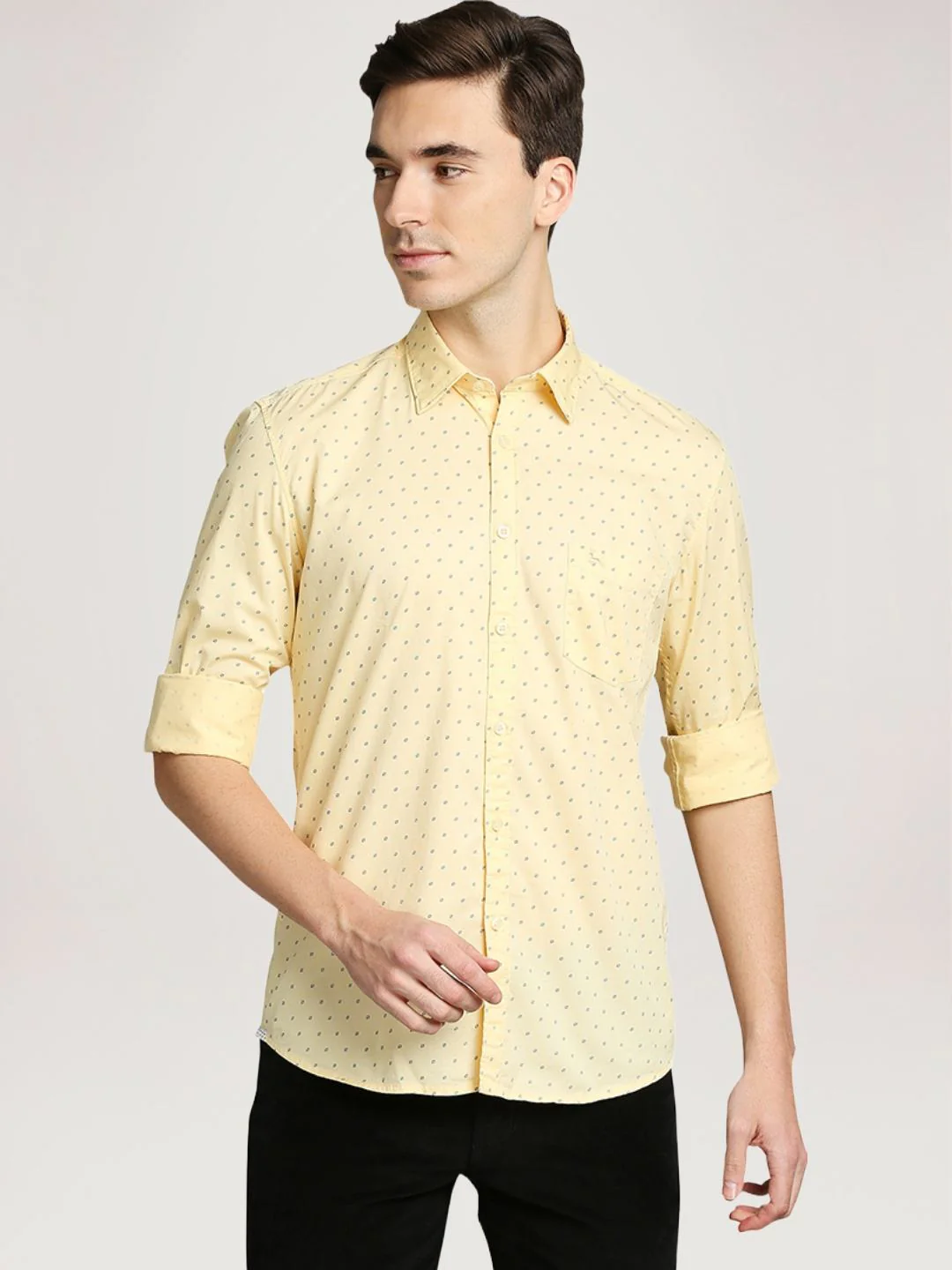 Men Yellow Slim Fit Print Cotton Full Sleeve Shirts - Image 6