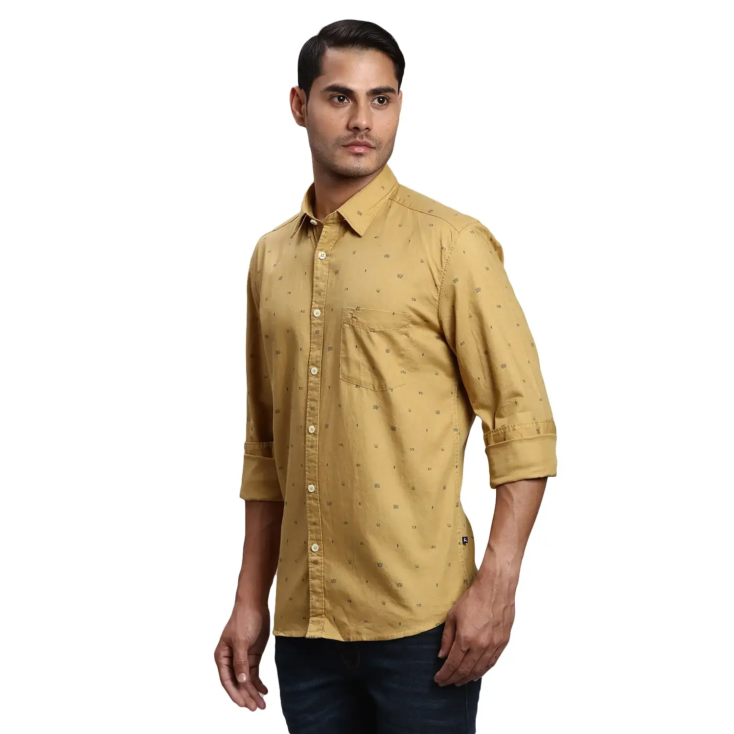 Men Yellow Slim Fit Print Cotton Full Sleeve Shirts - Image 3