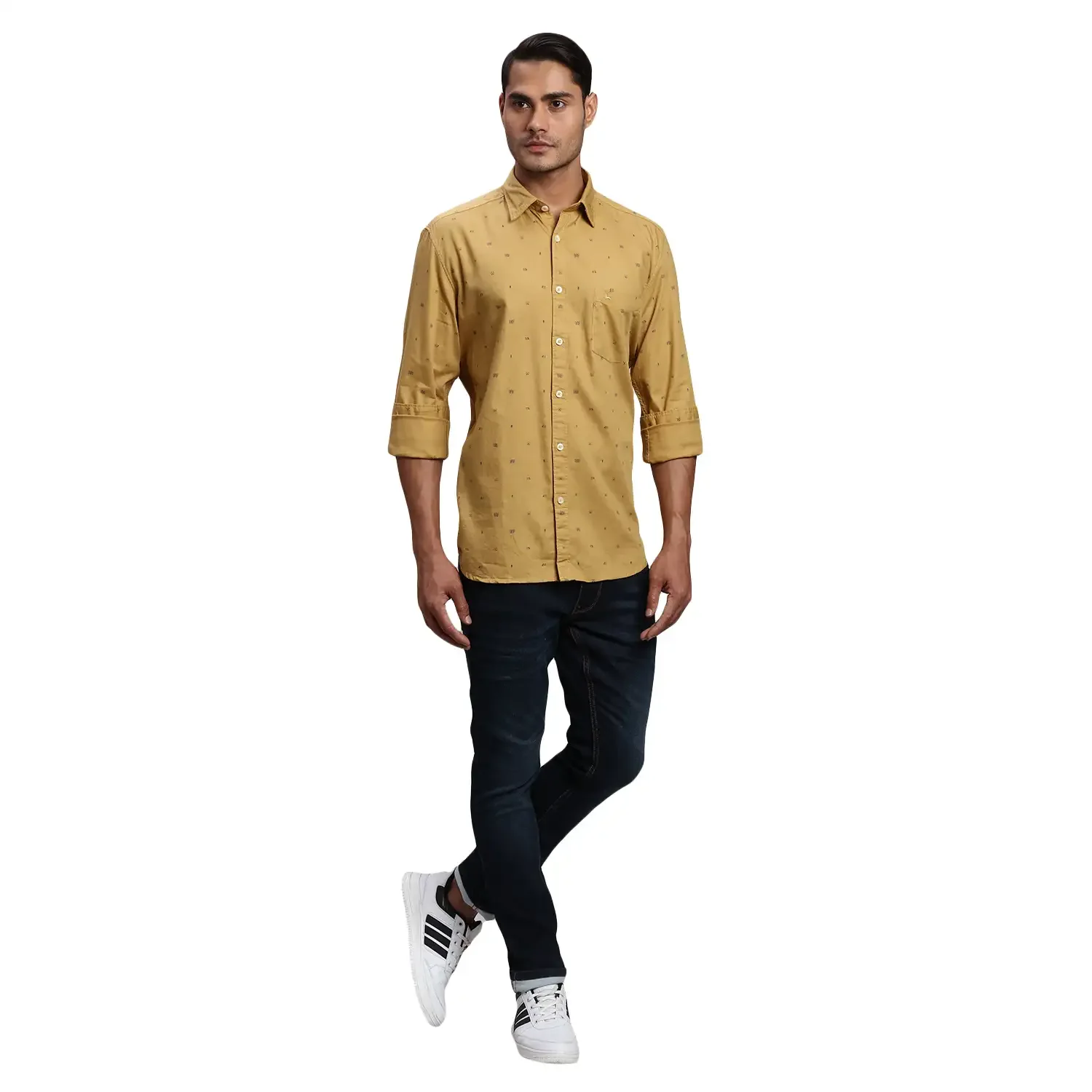 Men Yellow Slim Fit Print Cotton Full Sleeve Shirts - Image 5