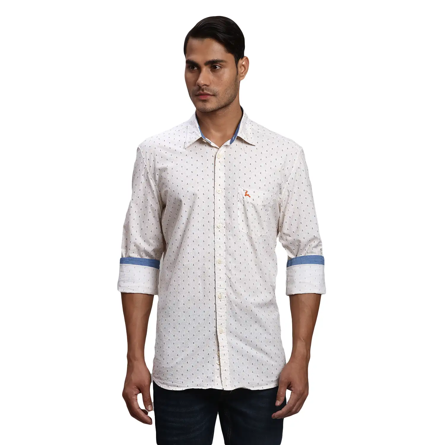 Men Yellow Slim Fit Print Cotton Full Sleeve Shirts