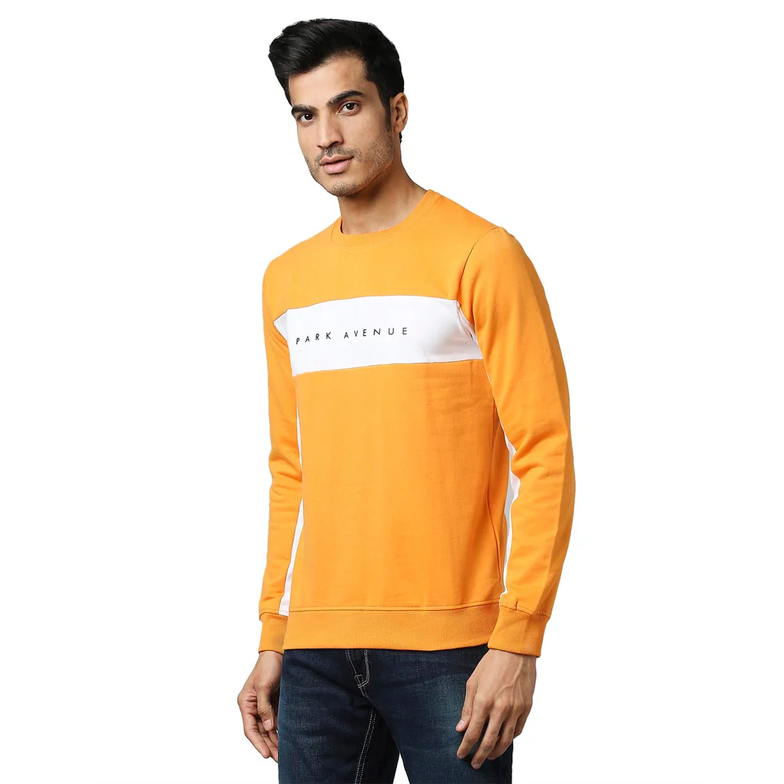 Men Yellow Slim Fit Print Cotton Polyester Blend Crew Neck Collar Sweatshirts - Image 3