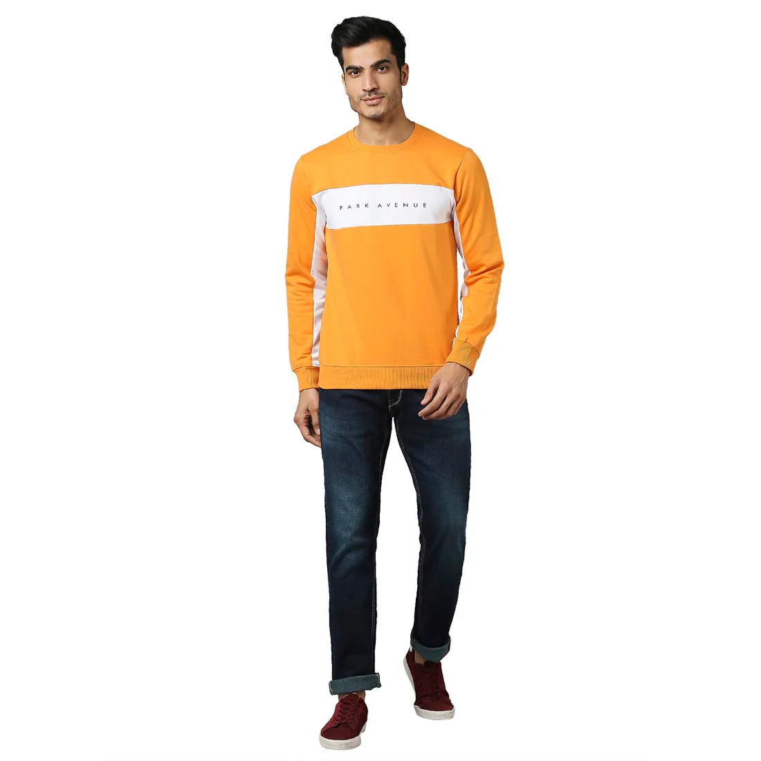 Men Yellow Slim Fit Print Cotton Polyester Blend Crew Neck Collar Sweatshirts - Image 5