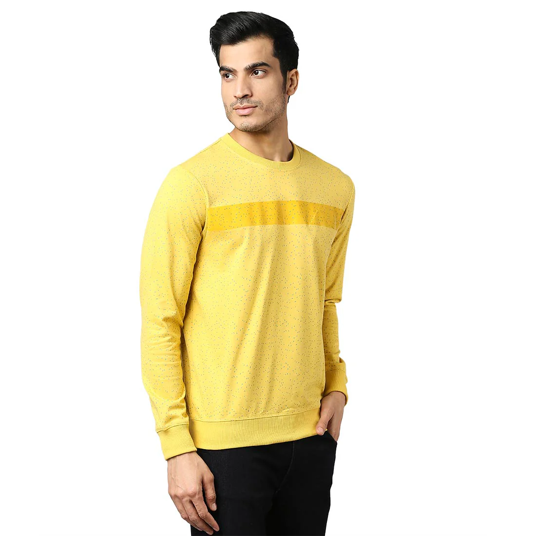 Men Yellow Slim Fit Print Cotton Polyster Blend Round Collar Sweatshirts - Image 2