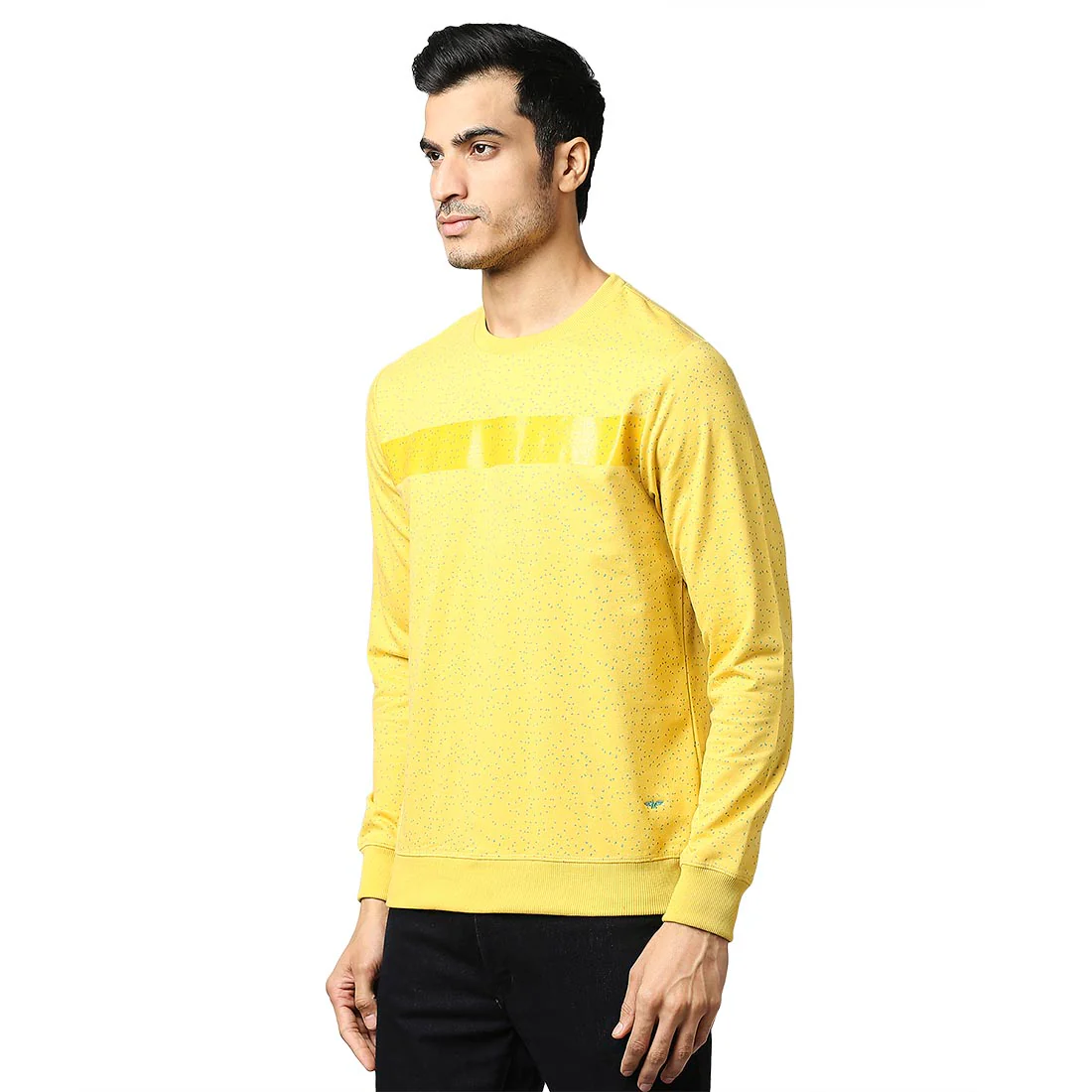 Men Yellow Slim Fit Print Cotton Polyster Blend Round Collar Sweatshirts - Image 3