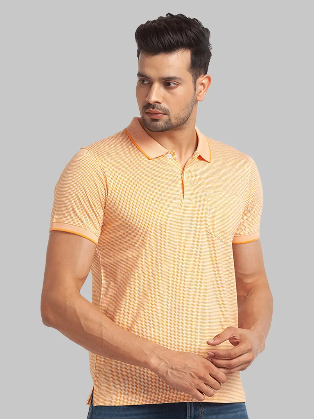 Men Yellow Slim Fit Print Cotton Round Neck Collar Polo T-Shirt - Image 2