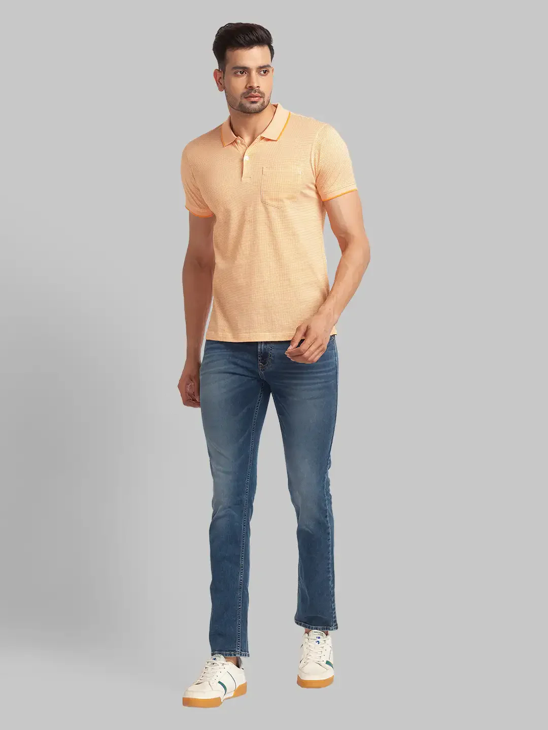 Men Yellow Slim Fit Print Cotton Round Neck Collar Polo T-Shirt - Image 5