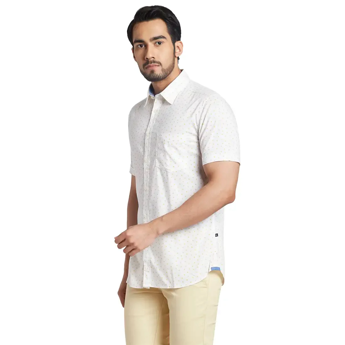 Men Yellow Slim Fit Print Modal Blend Half Sleeve Shirts - Image 3