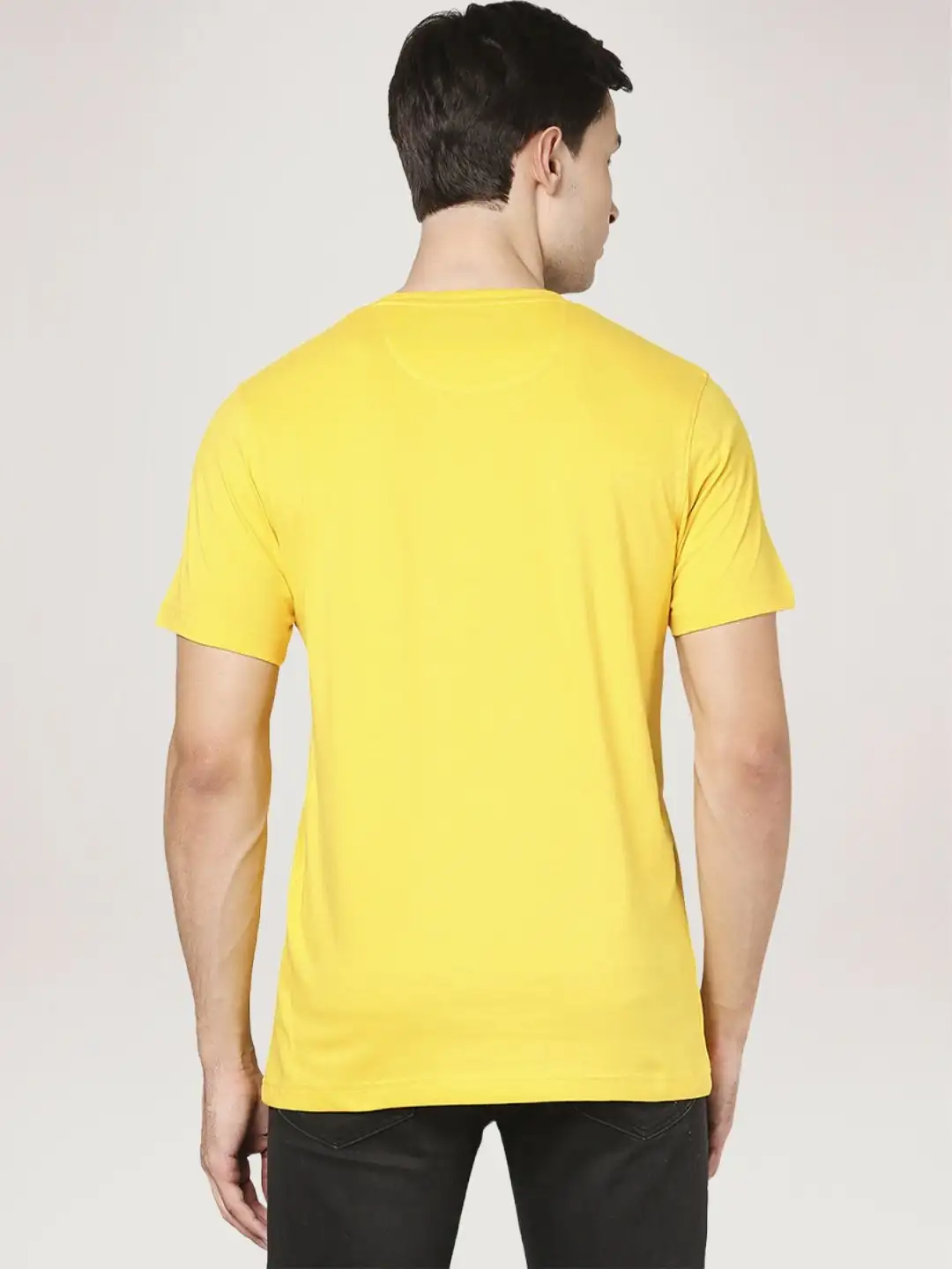 Men Yellow Slim Fit Solid Cotton Blend Crew Neck Collar T-Shirt - Image 4