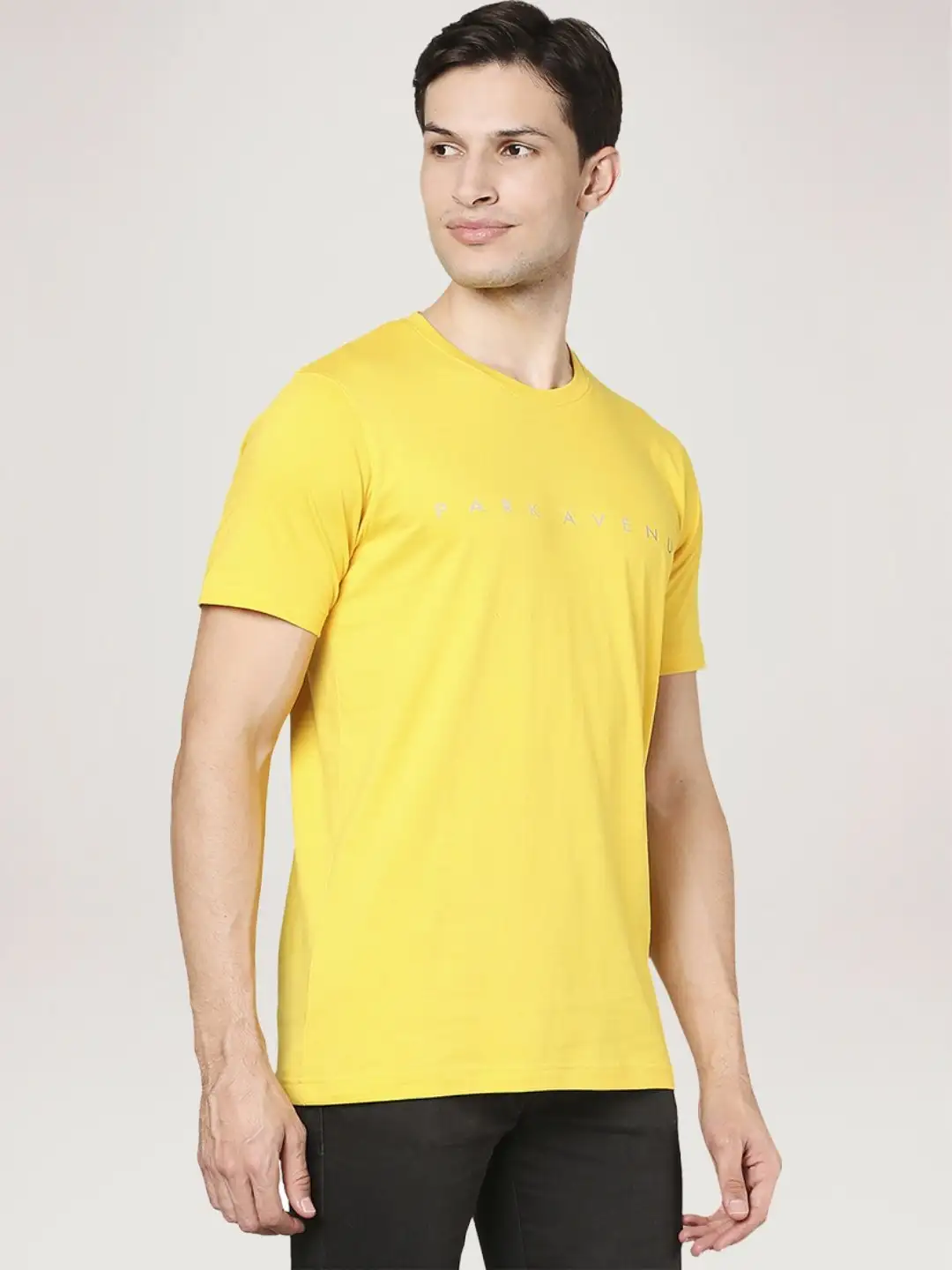 Men Yellow Slim Fit Solid Cotton Blend Crew Neck Collar T-Shirt - Image 5