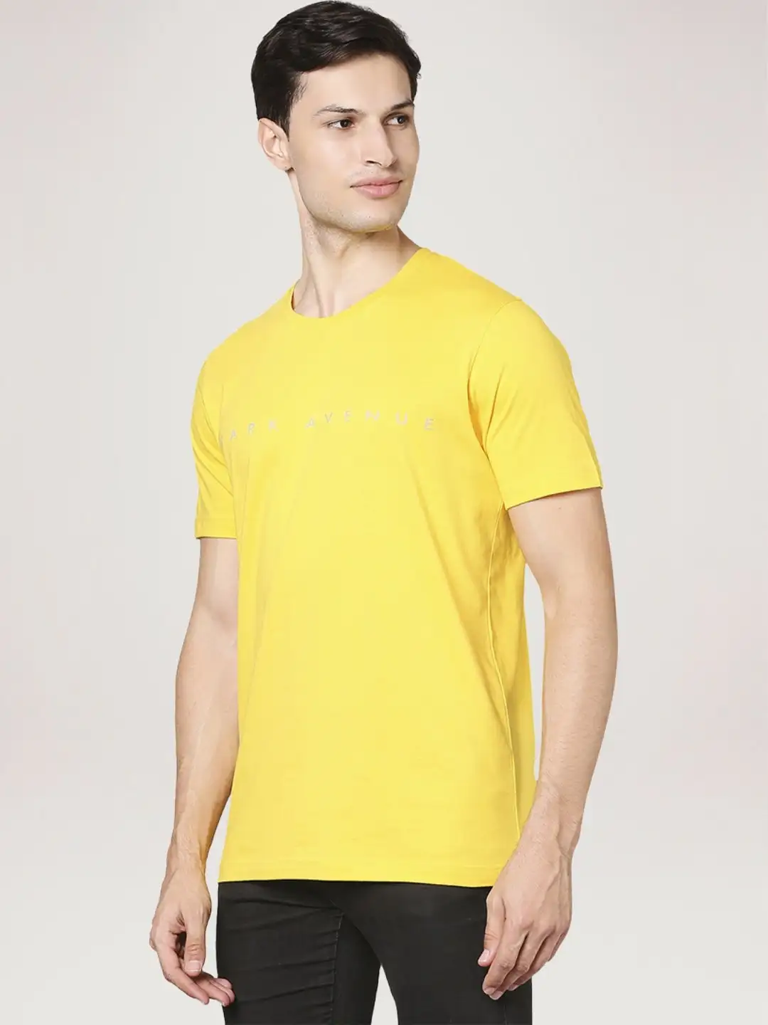 Men Yellow Slim Fit Solid Cotton Blend Crew Neck Collar T-Shirt - Image 6
