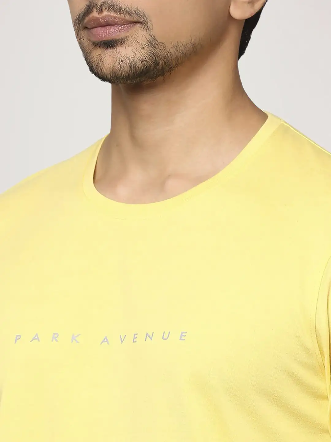 Men Yellow Slim Fit Solid Cotton Blend Crew Neck Collar T-Shirt - Image 2