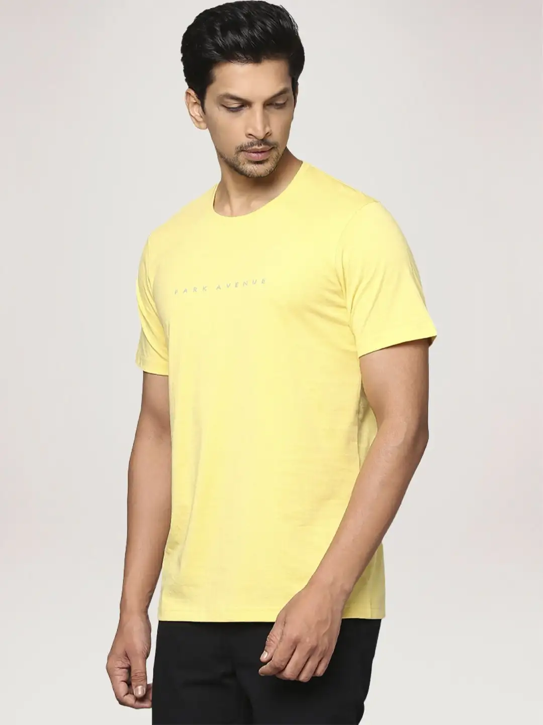 Men Yellow Slim Fit Solid Cotton Blend Crew Neck Collar T-Shirt - Image 6