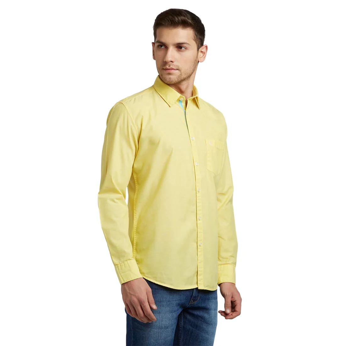 Men Yellow Slim Fit Solid Cotton Blend Full Sleeve Shirts - Image 2
