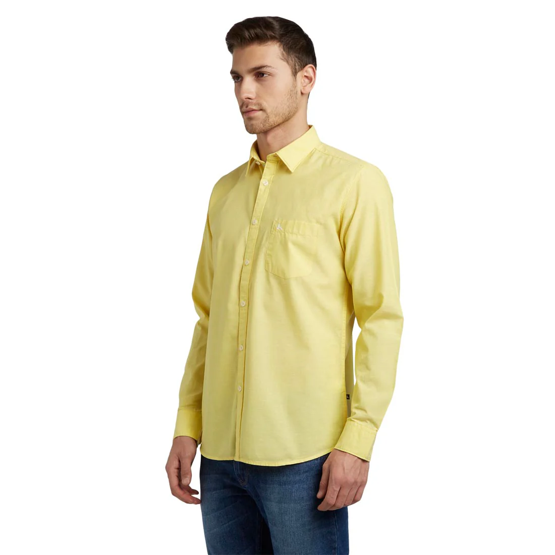 Men Yellow Slim Fit Solid Cotton Blend Full Sleeve Shirts - Image 3