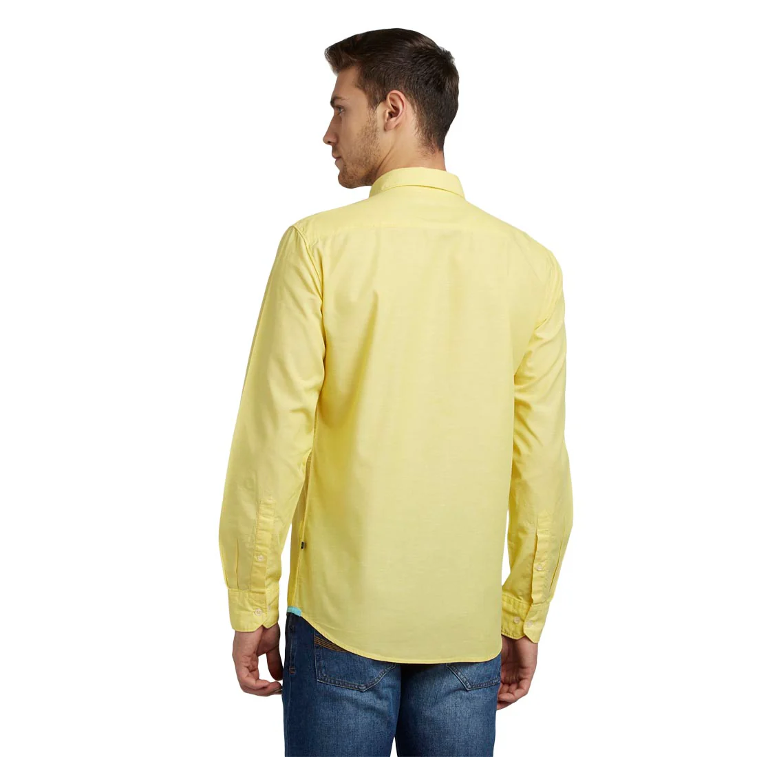 Men Yellow Slim Fit Solid Cotton Blend Full Sleeve Shirts - Image 4