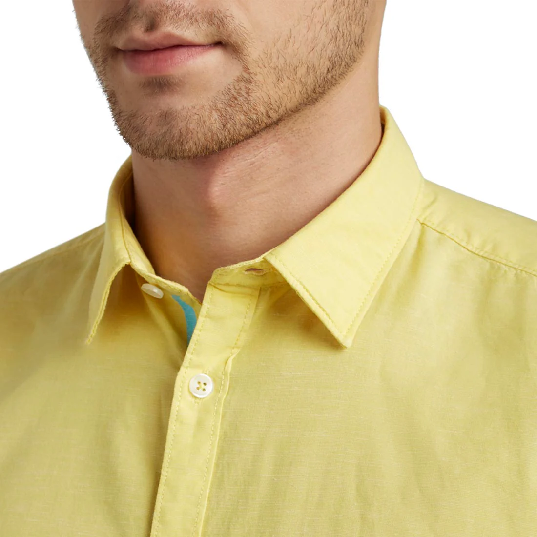 Men Yellow Slim Fit Solid Cotton Blend Full Sleeve Shirts - Image 5