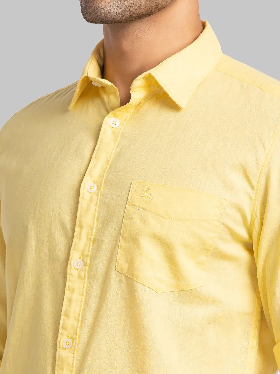 Men Yellow Slim Fit Solid Cotton Blend Full Sleeve Shirts - Image 6