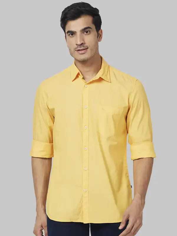 Men Yellow Slim Fit Solid Cotton Full Sleeve Shirts