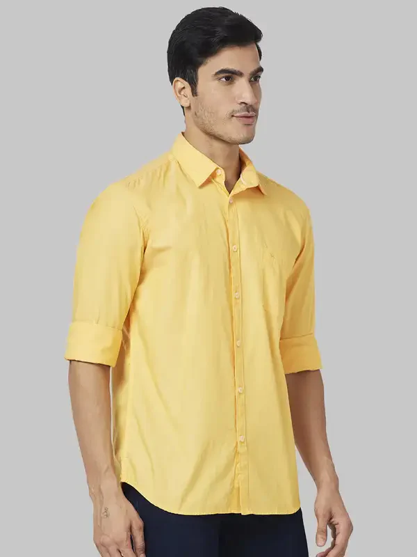 Men Yellow Slim Fit Solid Cotton Full Sleeve Shirts - Image 2
